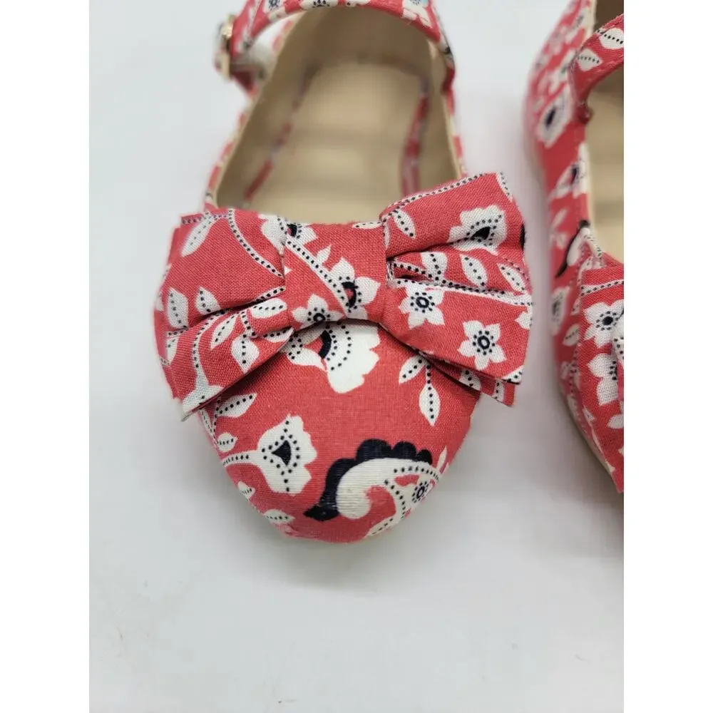 Janie and Jack Little Girls Mary Jane Shoes Bows Red White Floral Size 10